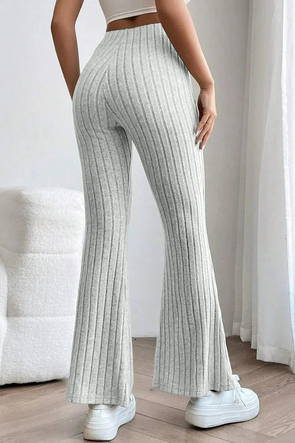 Basic Bae Full Size Ribbed High Waist Flare Pants Black / S