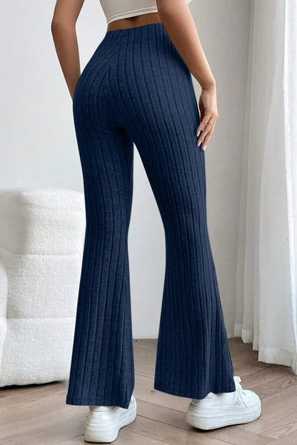 Basic Bae Full Size Ribbed High Waist Flare Pants Black / S