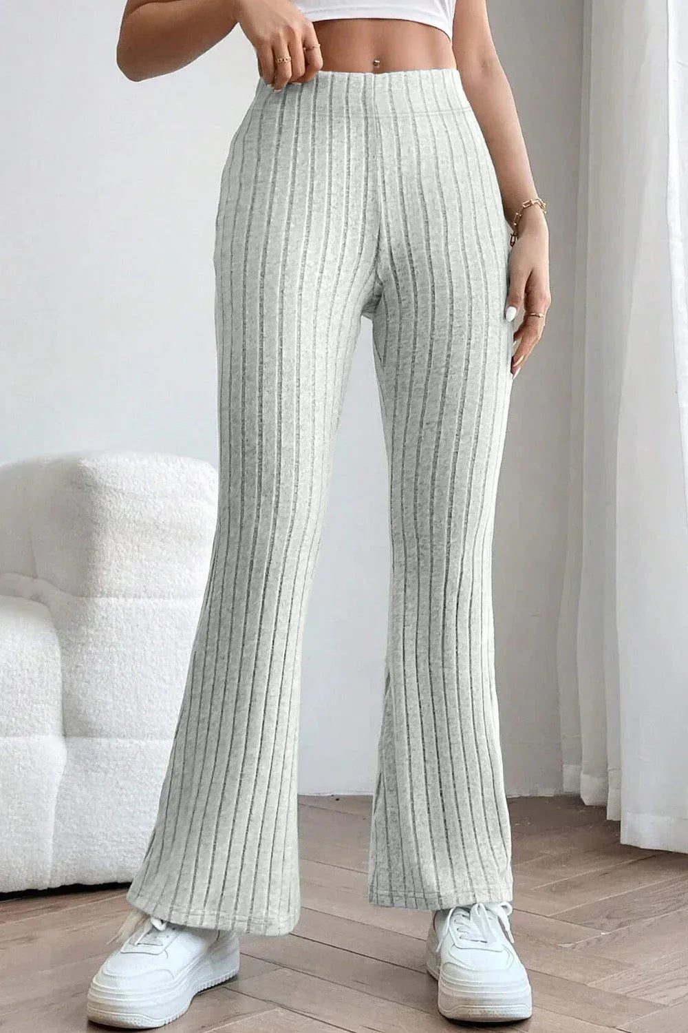 Basic Bae Full Size Ribbed High Waist Flare Pants Black / S