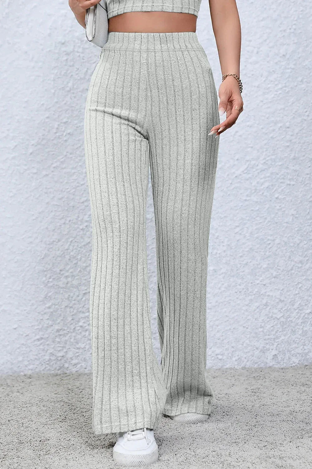 Basic Bae Full Size Ribbed High Waist Flare Pants Black / S