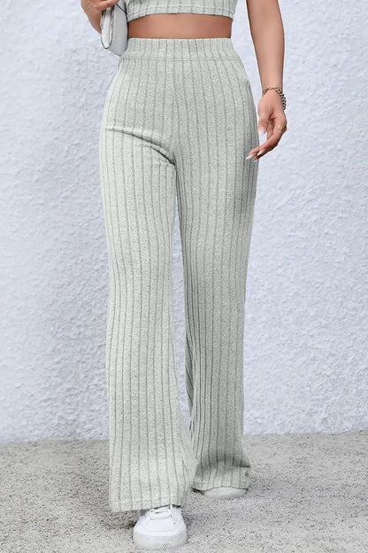Basic Bae Full Size Ribbed High Waist Flare Pants Black / S