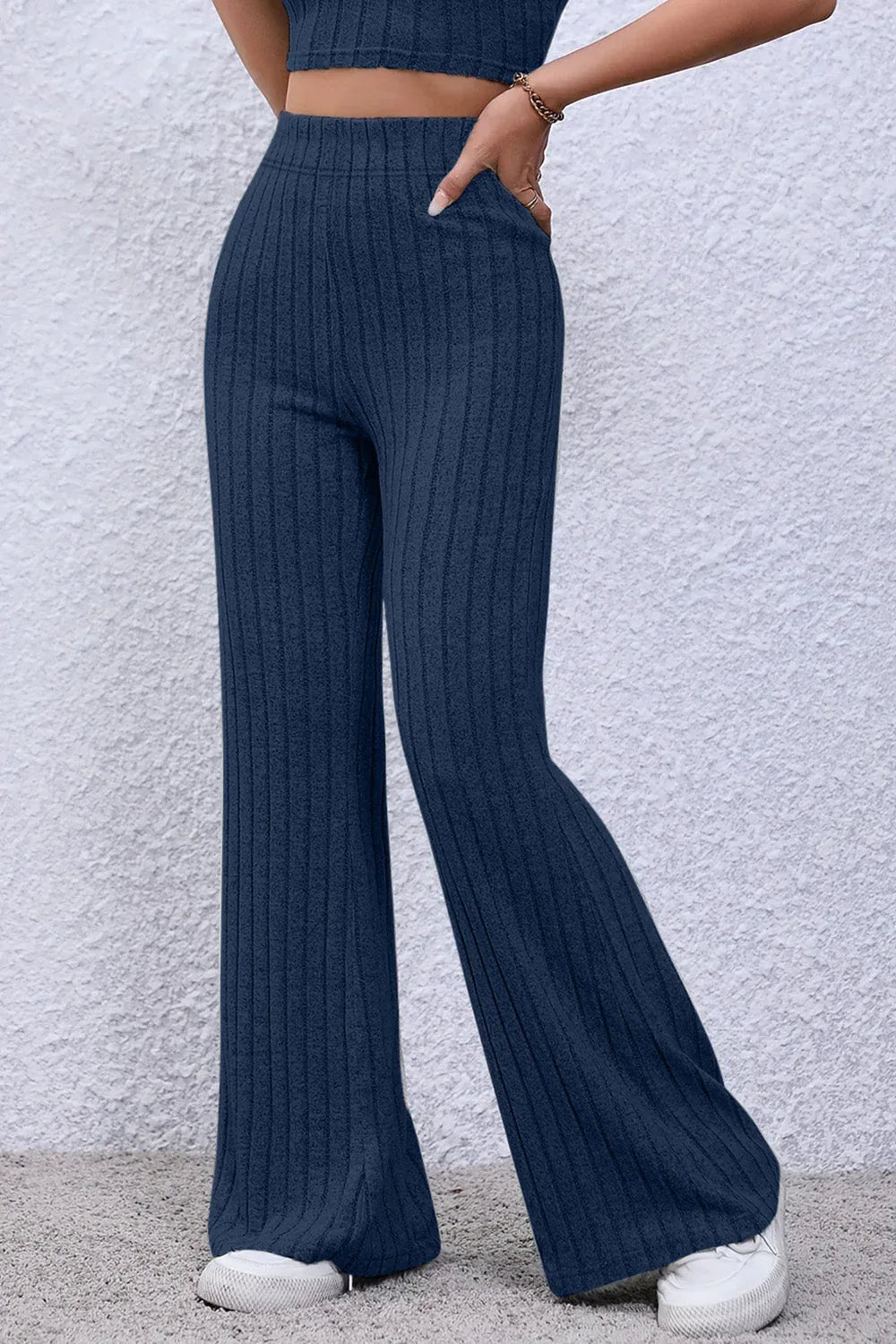 Basic Bae Full Size Ribbed High Waist Flare Pants Black / S