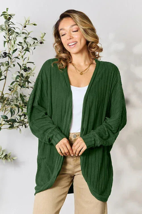 Basic Bae Full Size Ribbed Cocoon Cardigan Green / S