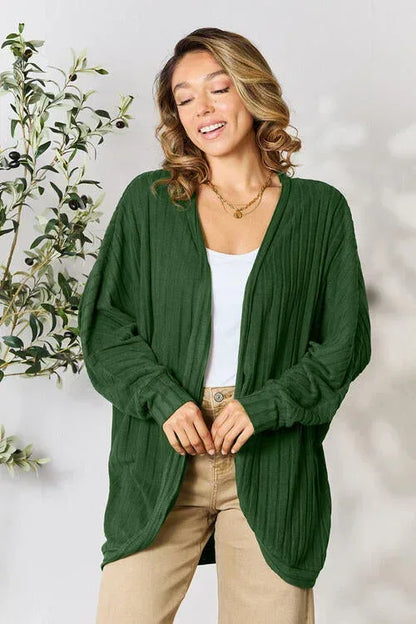 Basic Bae Full Size Ribbed Cocoon Cardigan Green / S