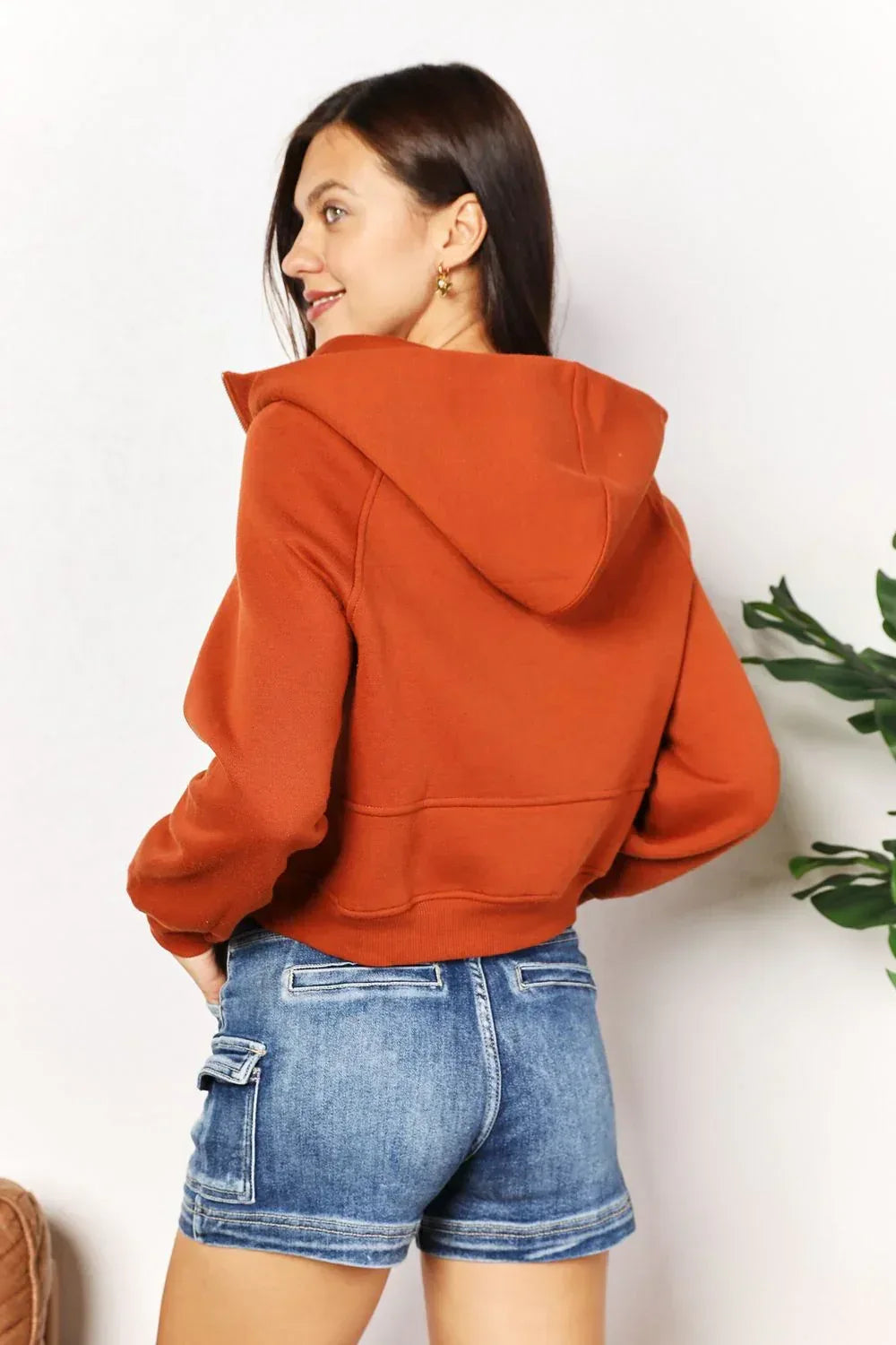 Double Take Half-Zip Long Sleeve Hoodie Ochre / S