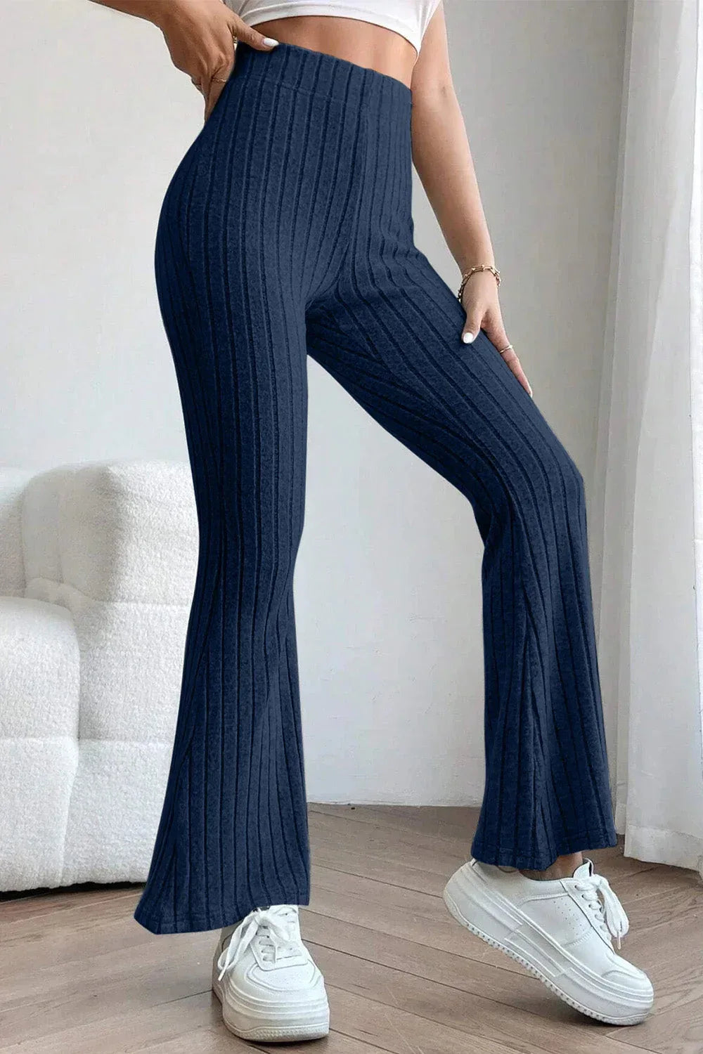 Basic Bae Full Size Ribbed High Waist Flare Pants Black / S