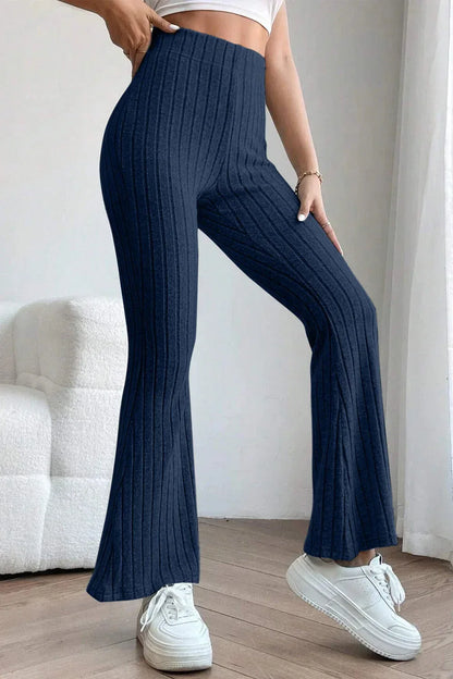 Basic Bae Full Size Ribbed High Waist Flare Pants Black / S