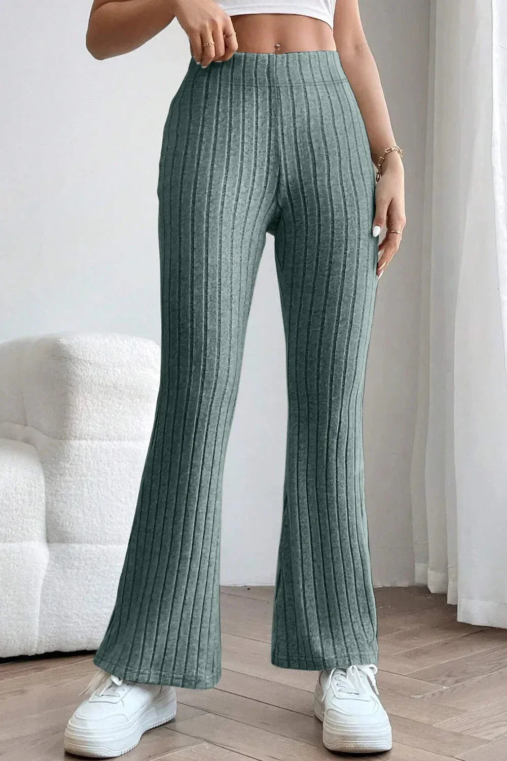 Basic Bae Full Size Ribbed High Waist Flare Pants Black / S