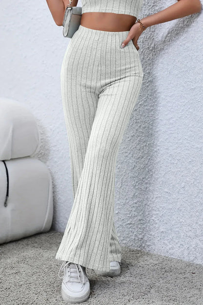 Basic Bae Full Size Ribbed High Waist Flare Pants Black / S