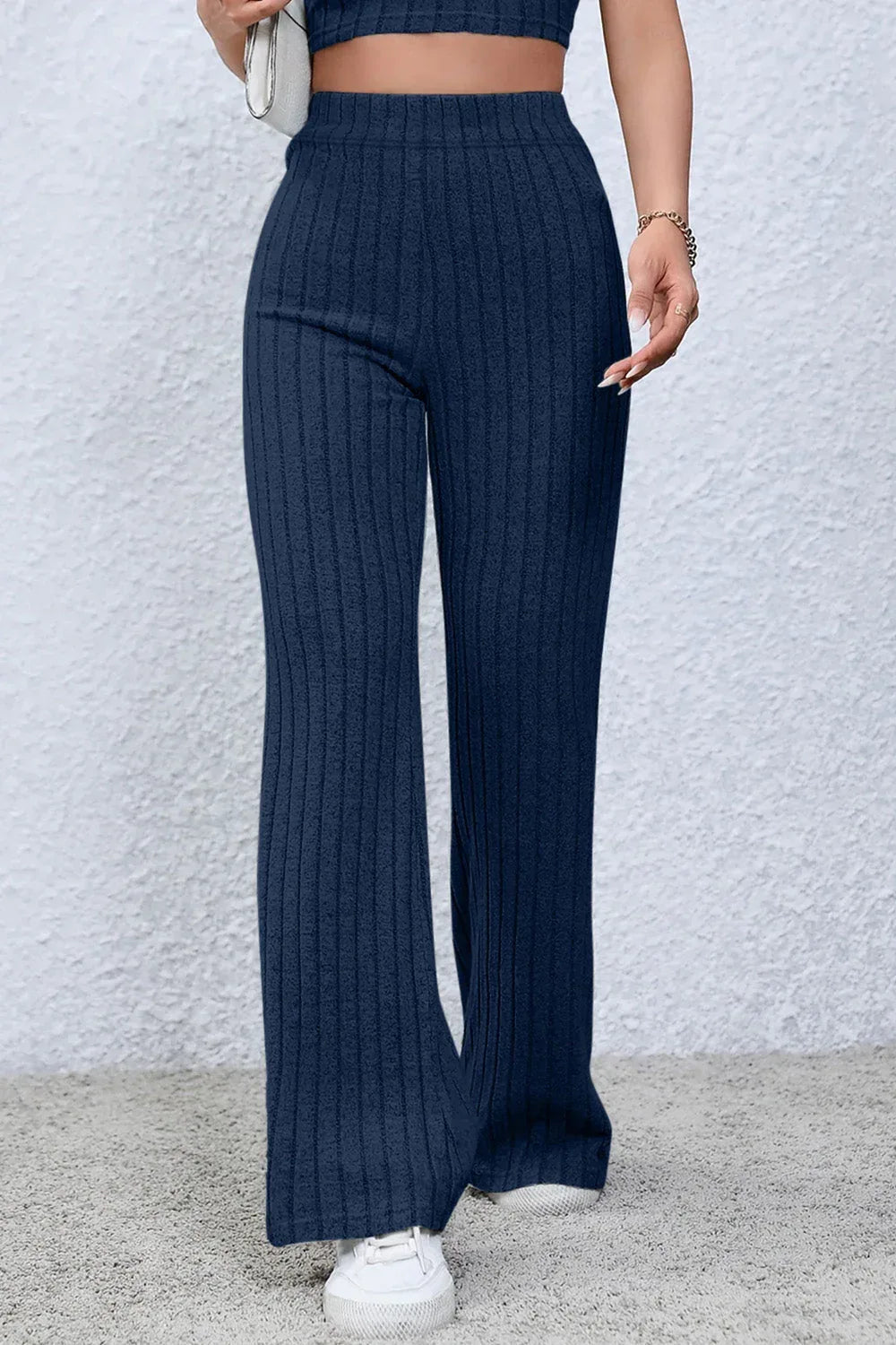 Basic Bae Full Size Ribbed High Waist Flare Pants Black / S
