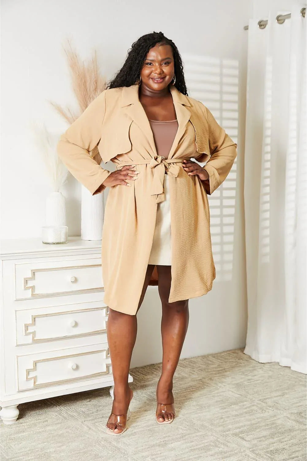 Culture Code Full Size Tied Trench Coat with Pockets Tan / S
