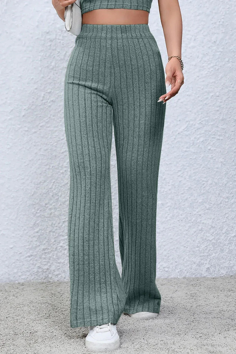 Basic Bae Full Size Ribbed High Waist Flare Pants Black / S