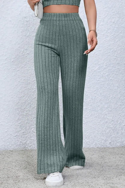 Basic Bae Full Size Ribbed High Waist Flare Pants Black / S