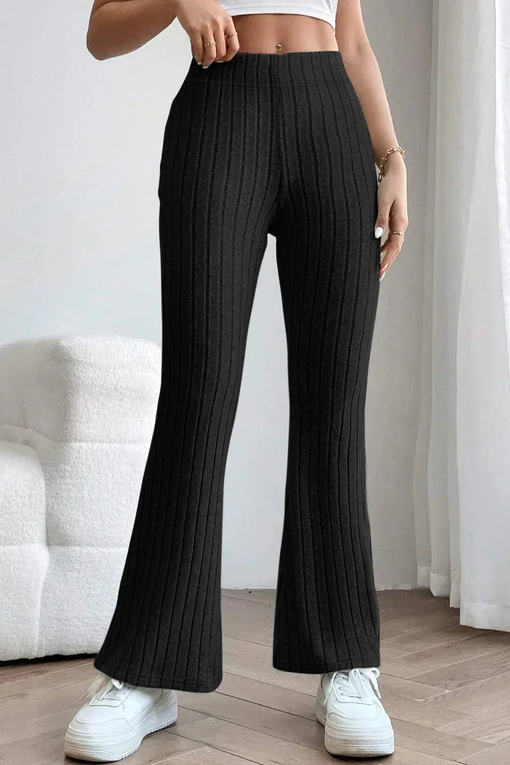 Basic Bae Full Size Ribbed High Waist Flare Pants Black / S