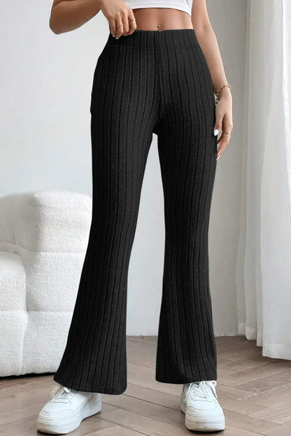 Basic Bae Full Size Ribbed High Waist Flare Pants Black / S