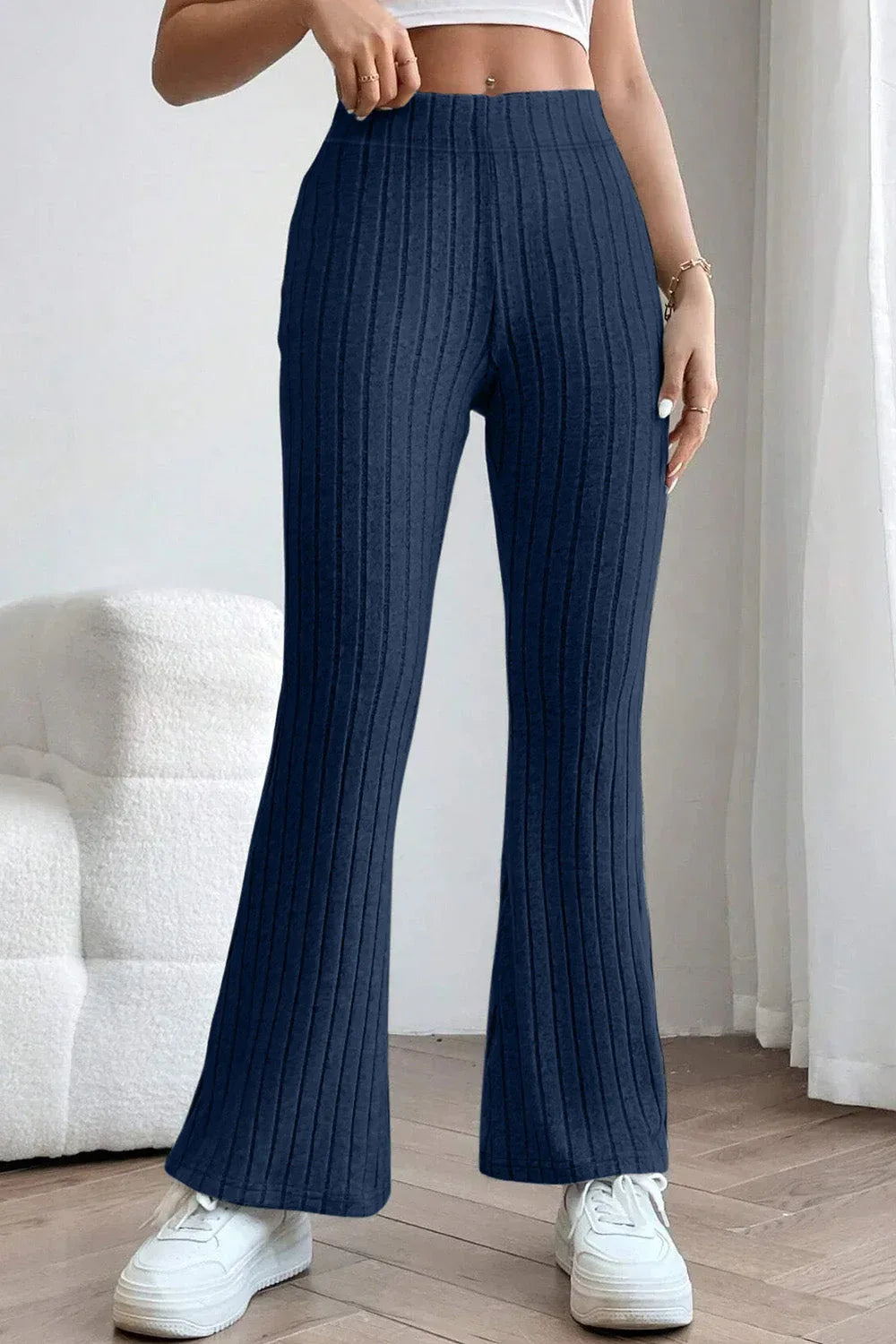 Basic Bae Full Size Ribbed High Waist Flare Pants Black / S