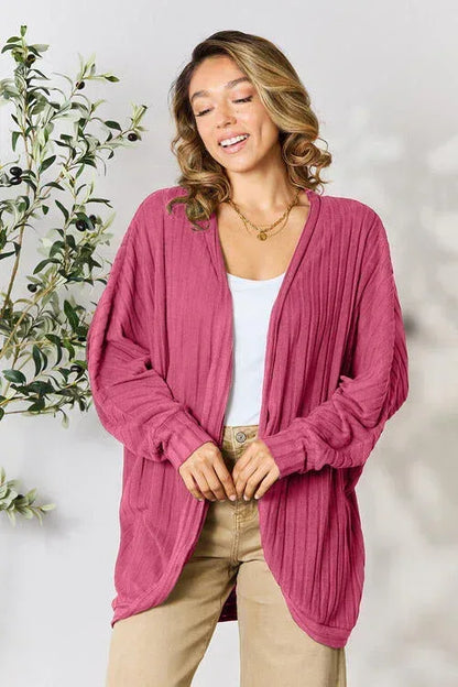 Basic Bae Full Size Ribbed Cocoon Cardigan Fuchsia Pink / S