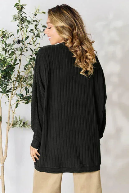 Basic Bae Full Size Ribbed Cocoon Cardigan Black / S