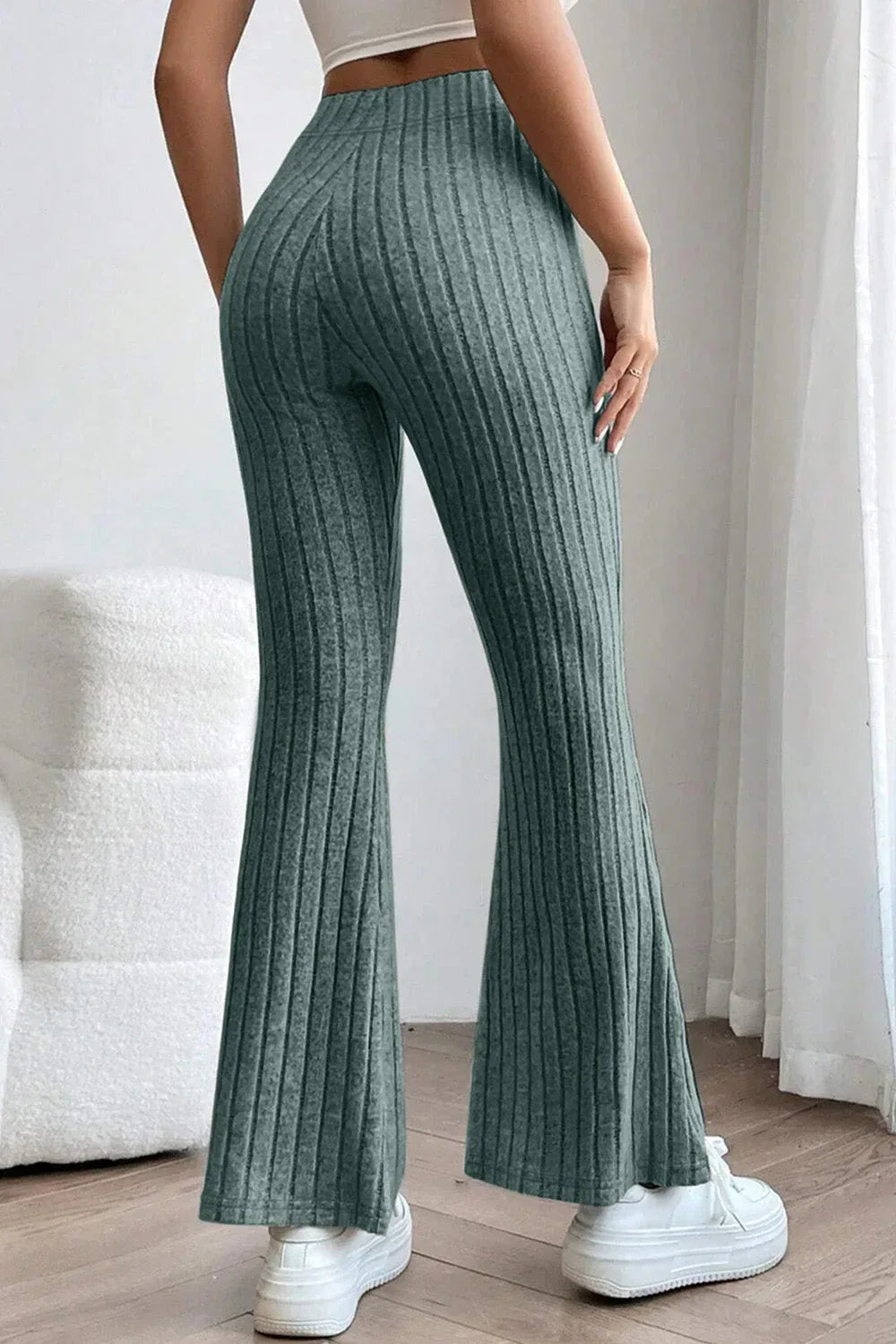 Basic Bae Full Size Ribbed High Waist Flare Pants Black / S