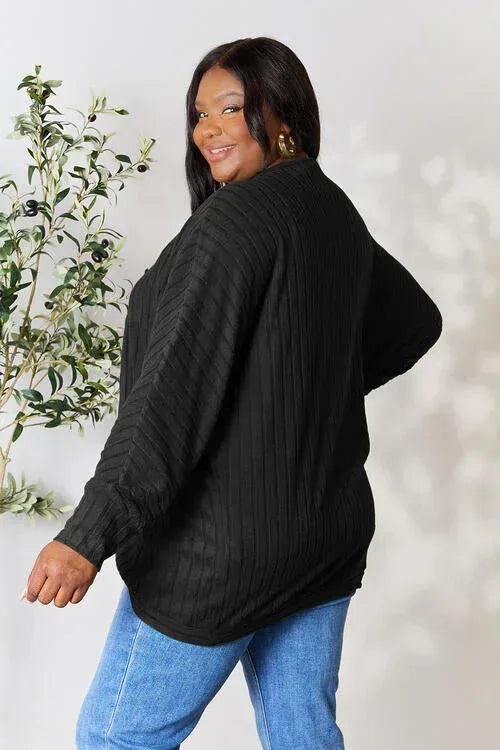 Basic Bae Full Size Ribbed Cocoon Cardigan Black / S