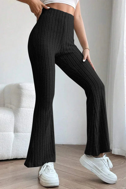 Basic Bae Full Size Ribbed High Waist Flare Pants Black / S