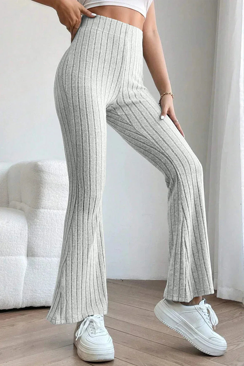 Basic Bae Full Size Ribbed High Waist Flare Pants Black / S